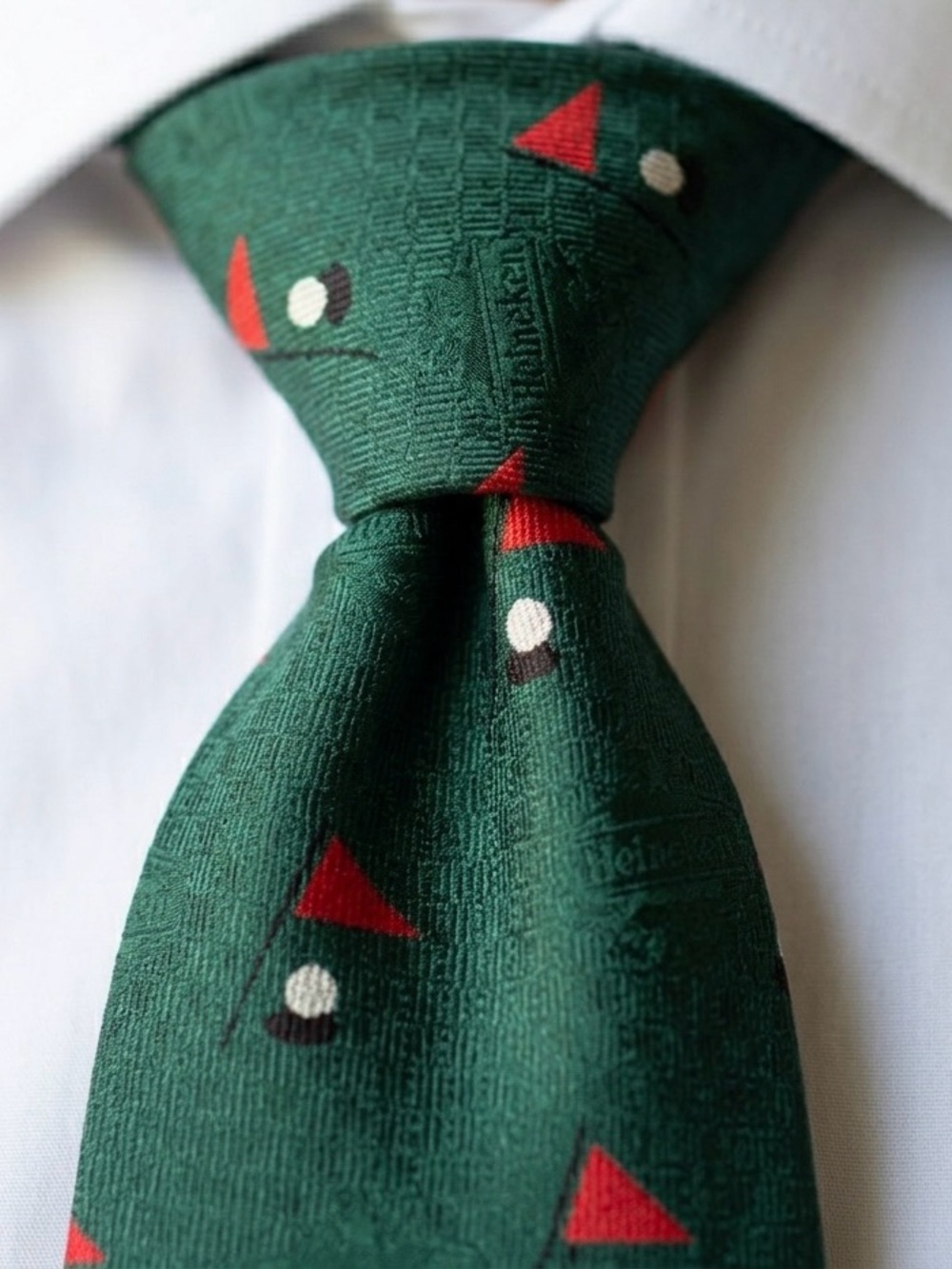 Vintage Heineken Beer Golf Silk Tie Made In Italy Novelty Jacquard Green Red